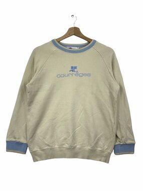 Courrèges Cream and Light Blue Logo Sweatshirt